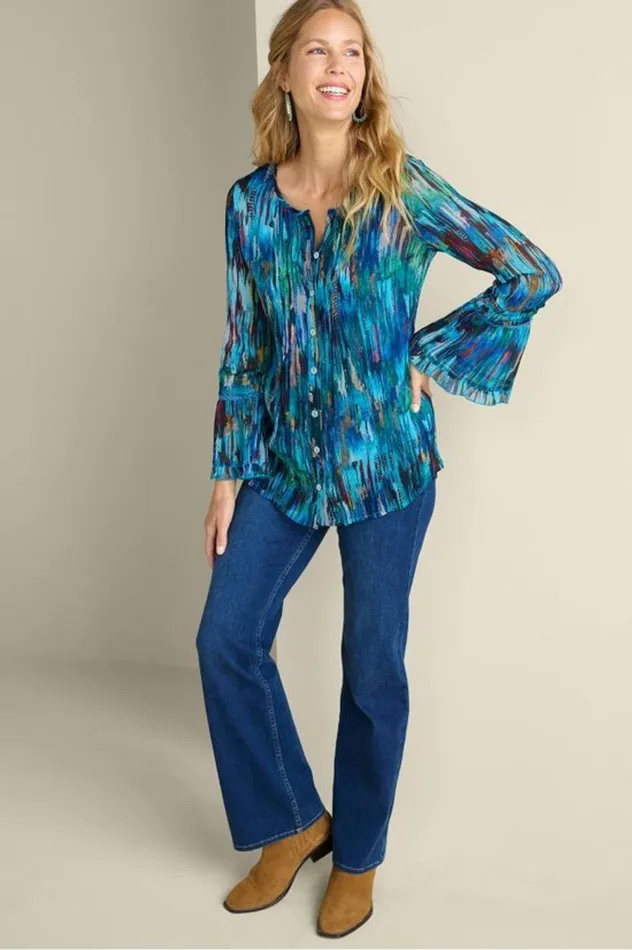 Women Amelie Top Blue Abstract Soft Surroundings Tops Women Amelie Top Blue Abstract Soft Surroundings Tops