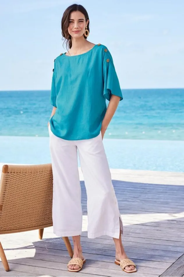 Women Andrea Linen Blend Pullover Blue Danube Soft Surroundings Tops Women Andrea Linen Blend Pullover Blue Danube Soft Surroundings Tops