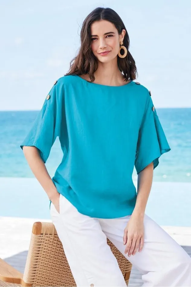 Women Andrea Linen Blend Pullover Blue Danube Soft Surroundings Tops Women Andrea Linen Blend Pullover Blue Danube Soft Surroundings Tops