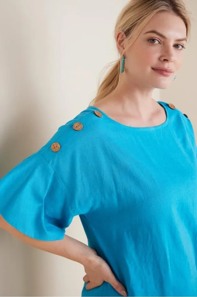 Women Andrea Linen Blend Pullover Blue Danube Soft Surroundings Tops Women Andrea Linen Blend Pullover Blue Danube Soft Surroundings Tops