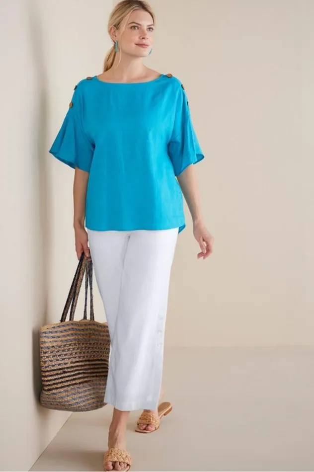 Women Andrea Linen Blend Pullover Blue Danube Soft Surroundings Tops Women Andrea Linen Blend Pullover Blue Danube Soft Surroundings Tops