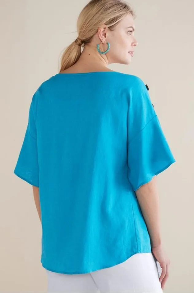 Women Andrea Linen Blend Pullover Blue Danube Soft Surroundings Tops Women Andrea Linen Blend Pullover Blue Danube Soft Surroundings Tops