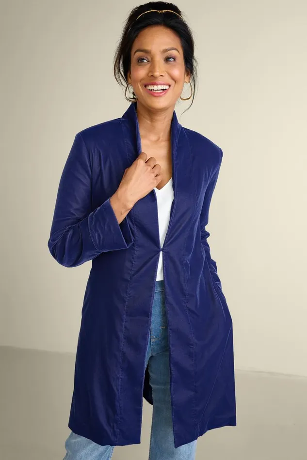 Women Aria Velvet Jacket Medieval Blue Soft Surroundings Jackets and Coats
