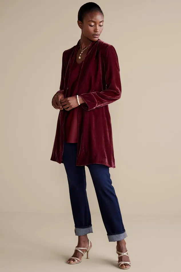 Women Aria Velvet Jacket Medieval Blue Soft Surroundings Jackets and Coats Women Aria Velvet Jacket Medieval Blue Soft Surroundings Jackets and Coats