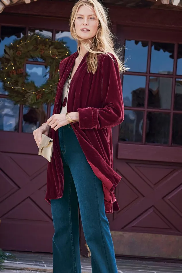 Women Aria Velvet Jacket Medieval Blue Soft Surroundings Jackets and Coats Women Aria Velvet Jacket Medieval Blue Soft Surroundings Jackets and Coats