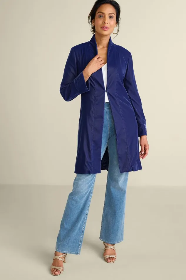 Women Aria Velvet Jacket Medieval Blue Soft Surroundings Jackets and Coats Women Aria Velvet Jacket Medieval Blue Soft Surroundings Jackets and Coats