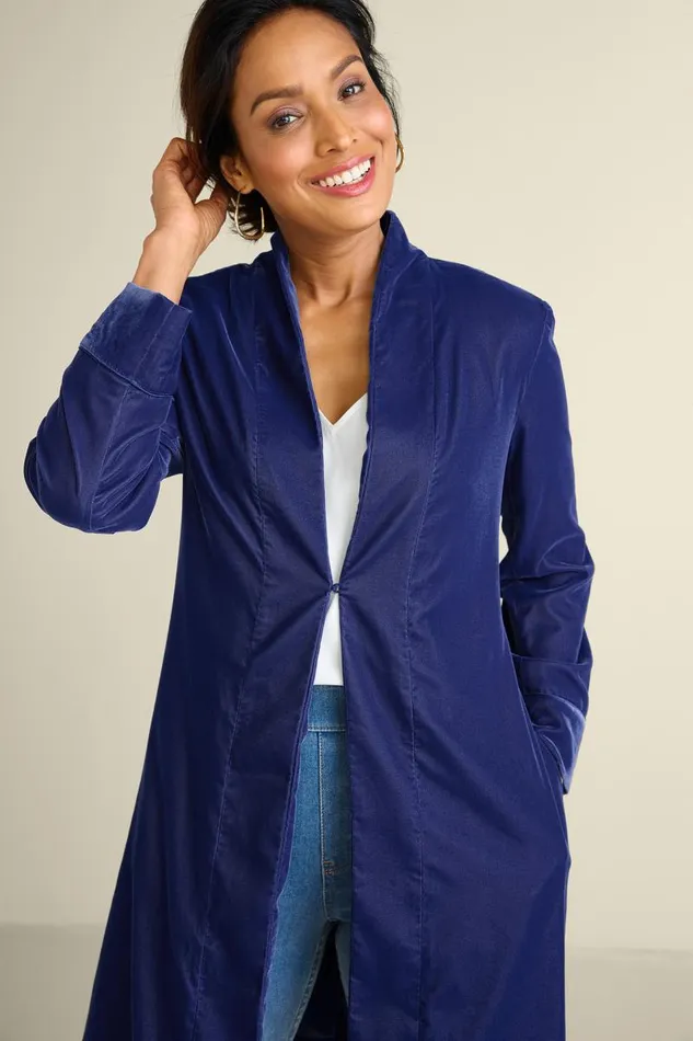 Women Aria Velvet Jacket Medieval Blue Soft Surroundings Jackets and Coats Women Aria Velvet Jacket Medieval Blue Soft Surroundings Jackets and Coats