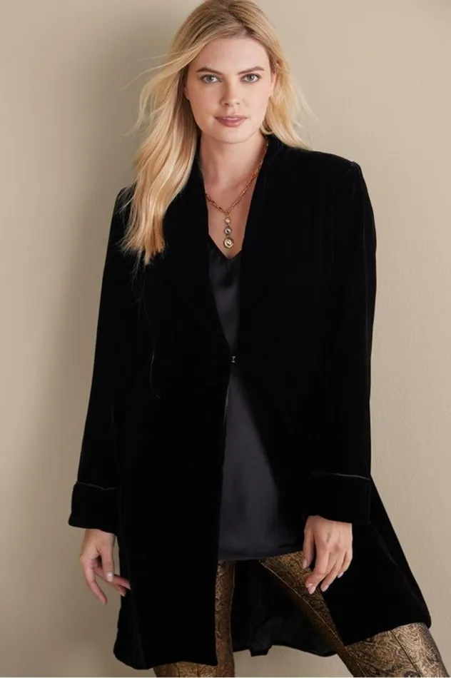 Women Aria Velvet Jacket Medieval Blue Soft Surroundings Jackets and Coats Women Aria Velvet Jacket Medieval Blue Soft Surroundings Jackets and Coats
