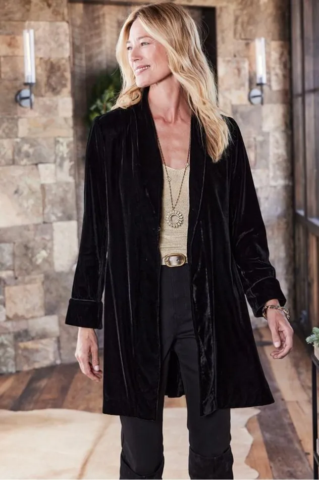 Women Aria Velvet Jacket Medieval Blue Soft Surroundings Jackets and Coats Women Aria Velvet Jacket Medieval Blue Soft Surroundings Jackets and Coats