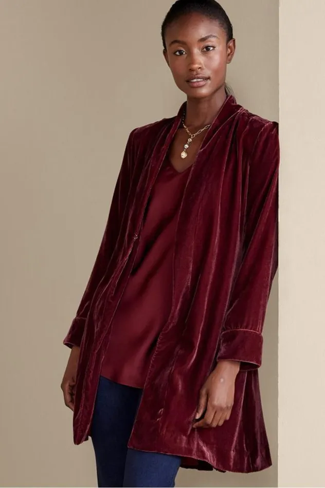 Women Aria Velvet Jacket Medieval Blue Soft Surroundings Jackets and Coats Women Aria Velvet Jacket Medieval Blue Soft Surroundings Jackets and Coats