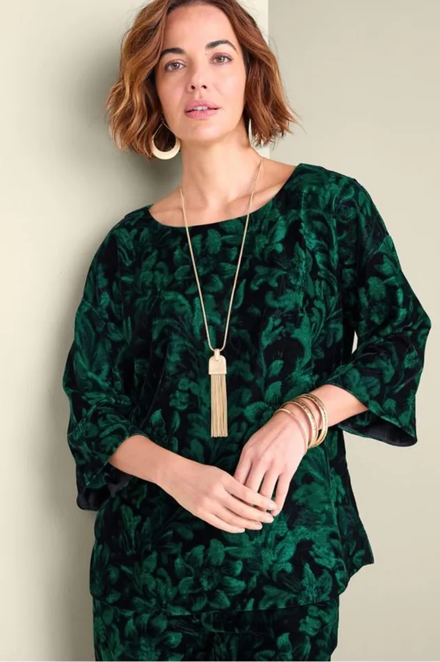 Women Aria Velvet Top Ombre Foliagegreen Soft Surroundings Tops