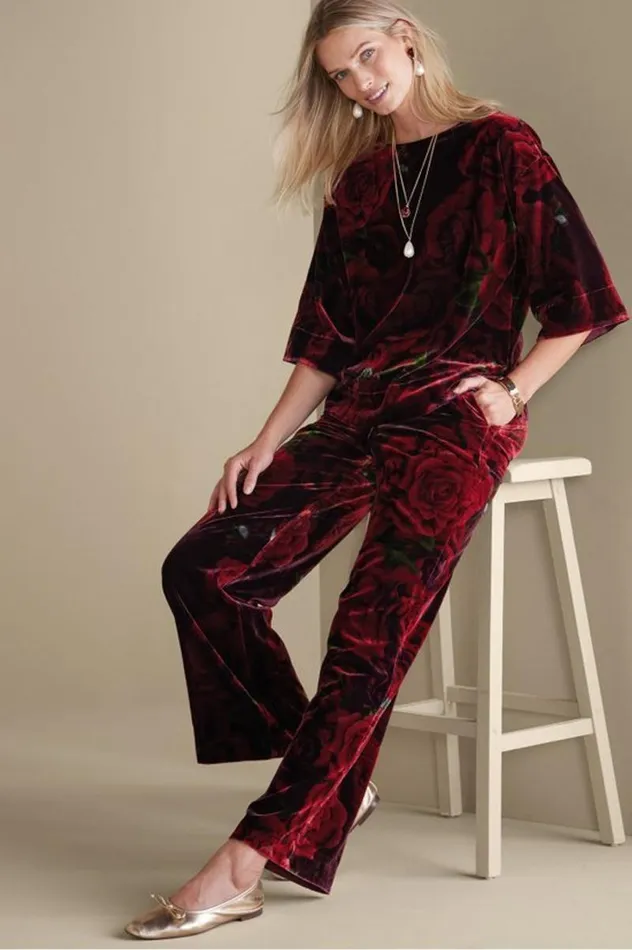 Women Aria Velvet Wide Leg Pants Cabernet Soft Surroundings Pants Women Aria Velvet Wide Leg Pants Cabernet Soft Surroundings Pants