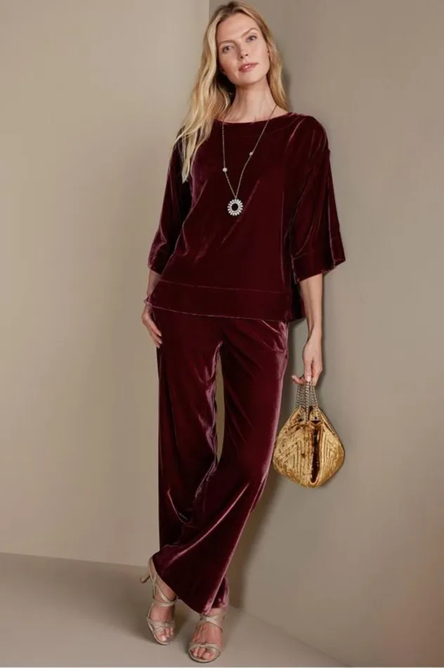 Women Aria Velvet Wide Leg Pants Cabernet Soft Surroundings Pants Women Aria Velvet Wide Leg Pants Cabernet Soft Surroundings Pants
