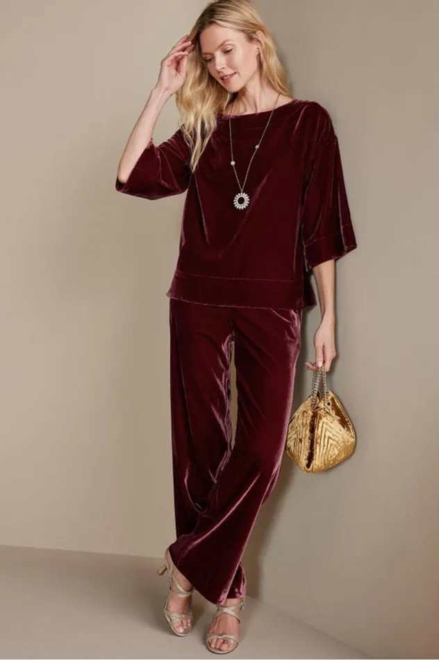 Women Aria Velvet Wide Leg Pants Cabernet Soft Surroundings Pants Women Aria Velvet Wide Leg Pants Cabernet Soft Surroundings Pants