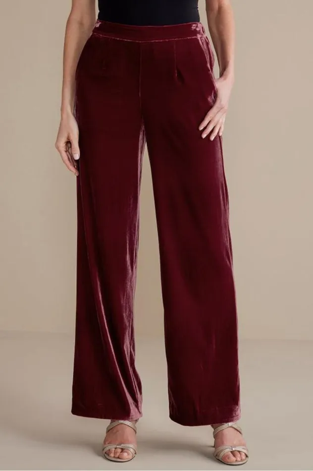 Women Aria Velvet Wide Leg Pants Cabernet Soft Surroundings Pants Women Aria Velvet Wide Leg Pants Cabernet Soft Surroundings Pants