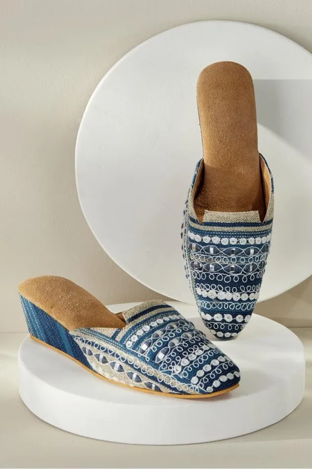 Women Arizona Stripe Wedge Slide Blue Soft Surroundings Shoes