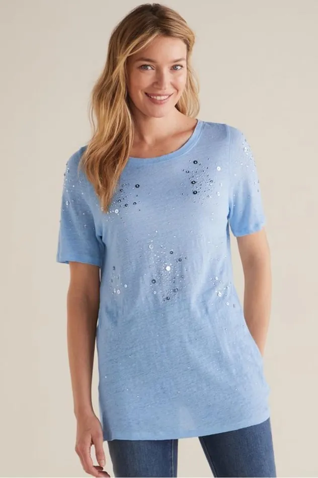 Women Astra Linen Tee Light Blue Soft Surroundings Tops