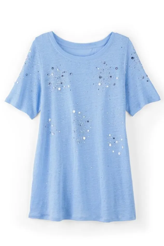 Women Astra Linen Tee Light Blue Soft Surroundings Tops Women Astra Linen Tee Light Blue Soft Surroundings Tops
