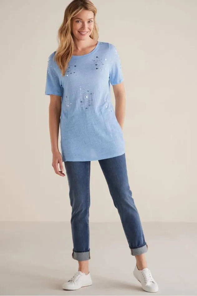Women Astra Linen Tee Light Blue Soft Surroundings Tops Women Astra Linen Tee Light Blue Soft Surroundings Tops