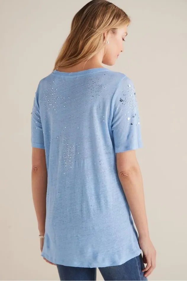 Women Astra Linen Tee Light Blue Soft Surroundings Tops Women Astra Linen Tee Light Blue Soft Surroundings Tops