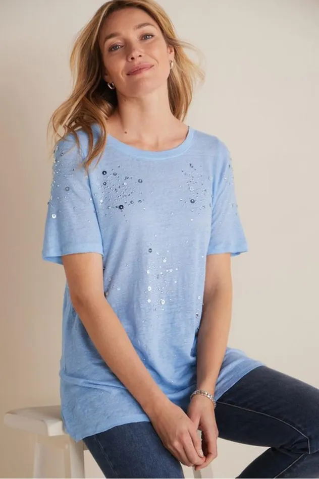 Women Astra Linen Tee Light Blue Soft Surroundings Tops Women Astra Linen Tee Light Blue Soft Surroundings Tops