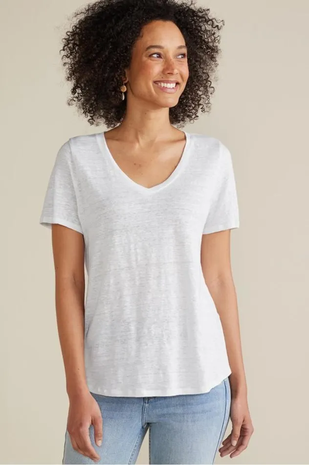 Women Aubrey Linen Slub Tee Pink Peacock Soft Surroundings Tops