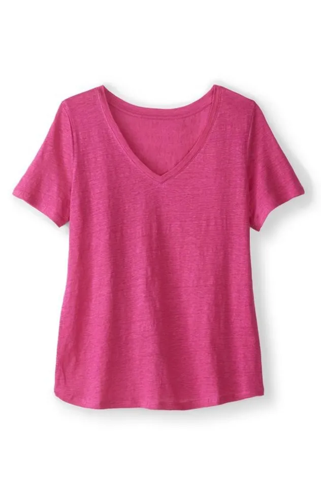 Women Aubrey Linen Slub Tee Pink Peacock Soft Surroundings Tops Women Aubrey Linen Slub Tee Pink Peacock Soft Surroundings Tops