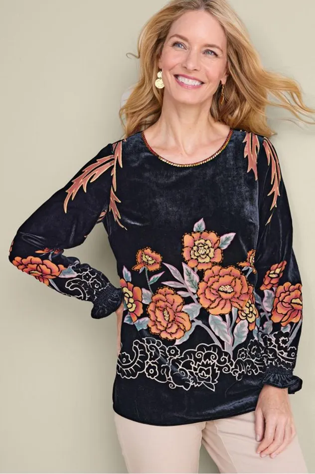 Women Brielle Velvet Top Black Multi Soft Surroundings Tops