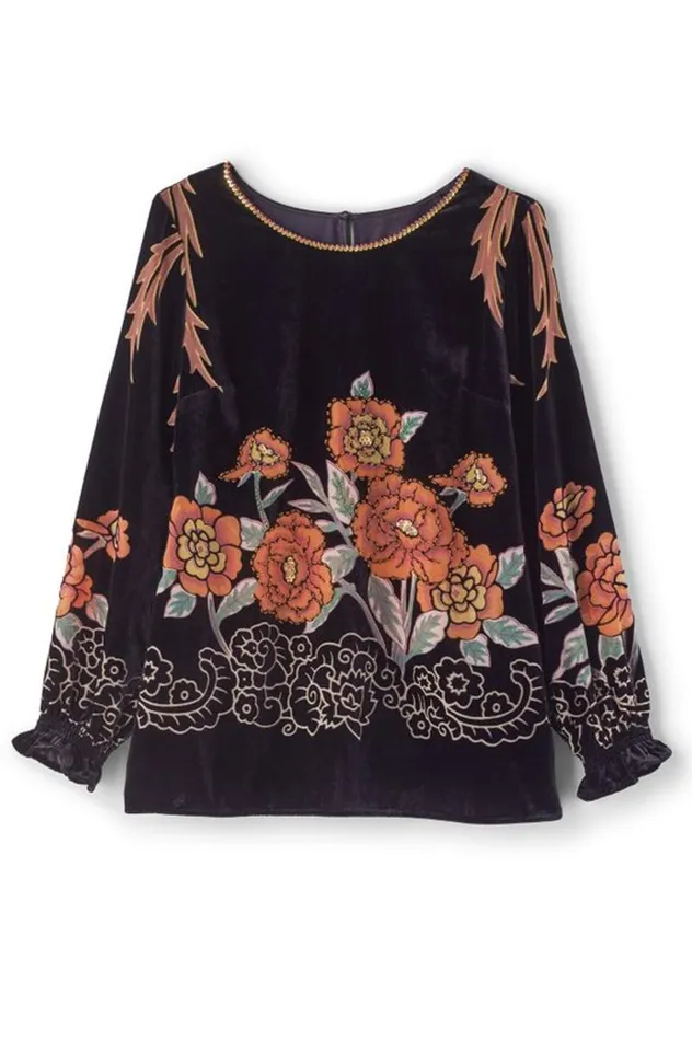 Women Brielle Velvet Top Black Multi Soft Surroundings Tops Women Brielle Velvet Top Black Multi Soft Surroundings Tops