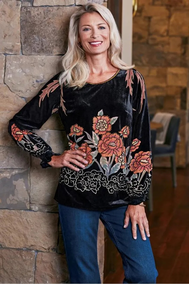 Women Brielle Velvet Top Black Multi Soft Surroundings Tops Women Brielle Velvet Top Black Multi Soft Surroundings Tops