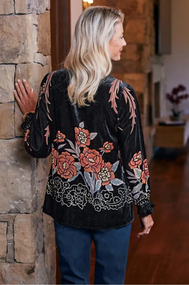 Women Brielle Velvet Top Black Multi Soft Surroundings Tops Women Brielle Velvet Top Black Multi Soft Surroundings Tops