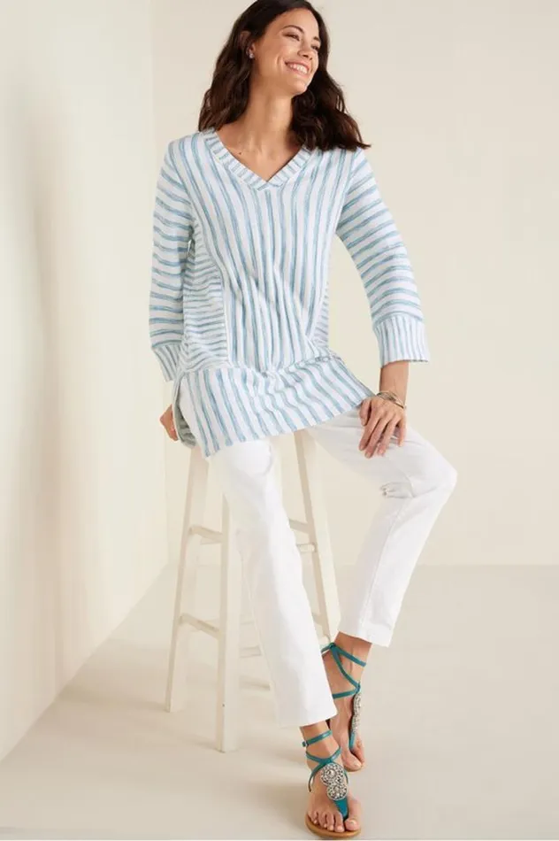 Women Briza Stripe Tunic Chambray Bluewhite Strip Soft Surroundings Tops Women Briza Stripe Tunic Chambray Bluewhite Strip Soft Surroundings Tops