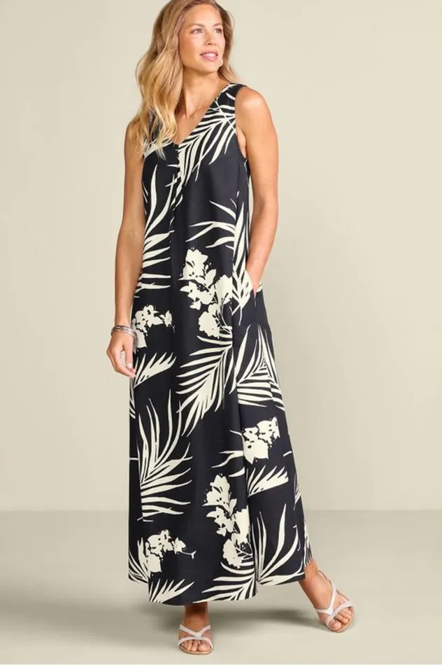 Women Capri Maxi Dress Brazilian Palm Soft Surroundings Dresses