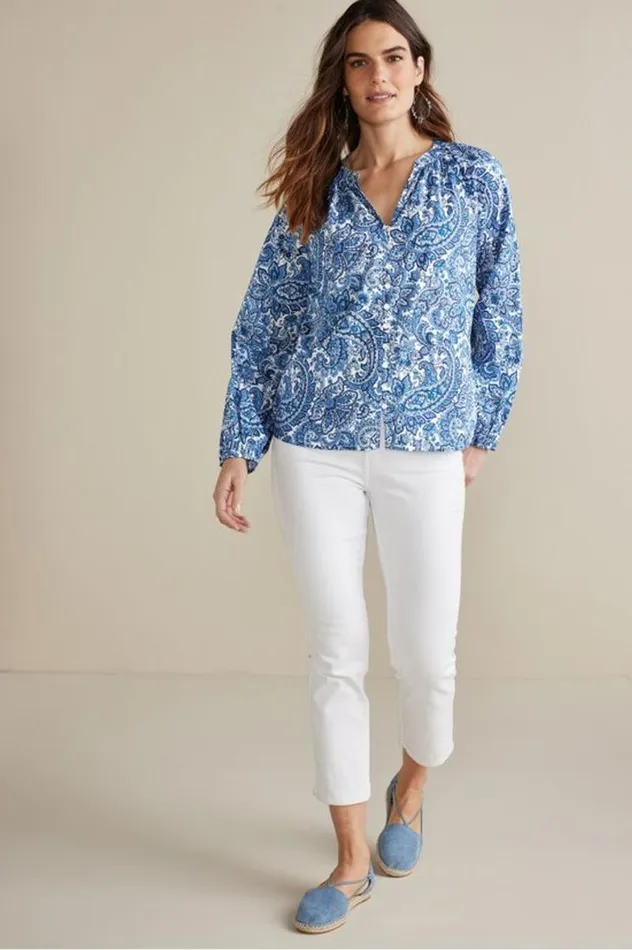Women Celia Top Spring Paisley Chambray Soft Surroundings Tops Women Celia Top Spring Paisley Chambray Soft Surroundings Tops