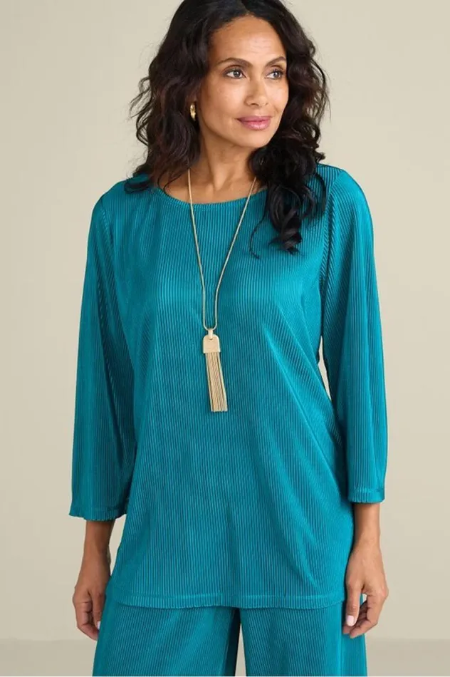 Women Cella Plisse Tunic Deep Lagoon Soft Surroundings Tops