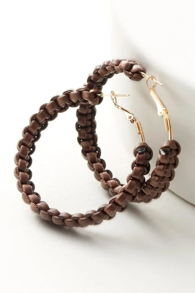 Women Charlotte Leather Hoop Earrings Brown Soft Surroundings Jewelry