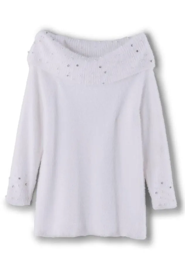 Women Christina Embellished Cowl Neck Sweater Tunic Ivory Pearl Soft Surroundings Tops Women Christina Embellished Cowl Neck Sweater Tunic Ivory Pearl Soft Surroundings Tops