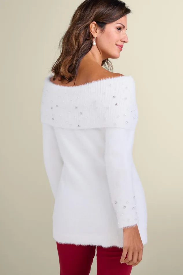 Women Christina Embellished Cowl Neck Sweater Tunic Ivory Pearl Soft Surroundings Tops Women Christina Embellished Cowl Neck Sweater Tunic Ivory Pearl Soft Surroundings Tops