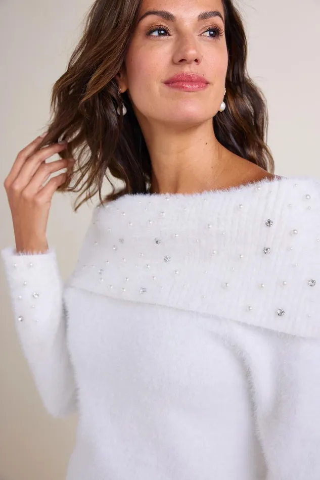 Women Christina Embellished Cowl Neck Sweater Tunic Ivory Pearl Soft Surroundings Tops Women Christina Embellished Cowl Neck Sweater Tunic Ivory Pearl Soft Surroundings Tops