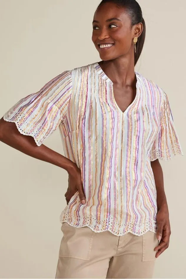 Women Ciel Metallic Stripe Eyelet Top Multi Metallic Stripe Soft Surroundings Tops