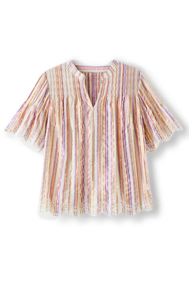 Women Ciel Metallic Stripe Eyelet Top Multi Metallic Stripe Soft Surroundings Tops Women Ciel Metallic Stripe Eyelet Top Multi Metallic Stripe Soft Surroundings Tops