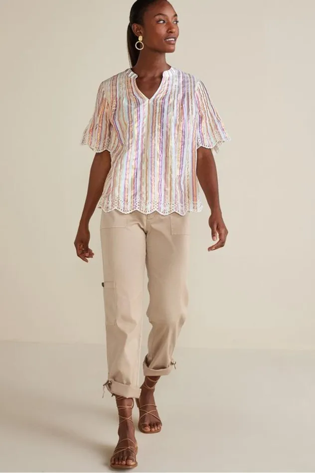 Women Ciel Metallic Stripe Eyelet Top Multi Metallic Stripe Soft Surroundings Tops Women Ciel Metallic Stripe Eyelet Top Multi Metallic Stripe Soft Surroundings Tops