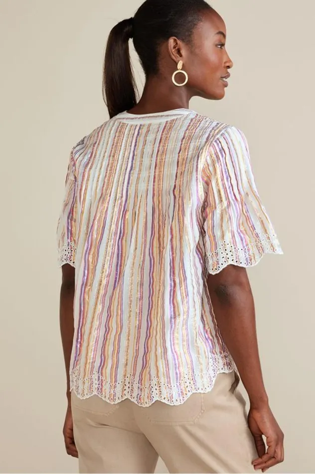 Women Ciel Metallic Stripe Eyelet Top Multi Metallic Stripe Soft Surroundings Tops Women Ciel Metallic Stripe Eyelet Top Multi Metallic Stripe Soft Surroundings Tops