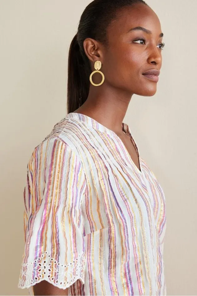 Women Ciel Metallic Stripe Eyelet Top Multi Metallic Stripe Soft Surroundings Tops Women Ciel Metallic Stripe Eyelet Top Multi Metallic Stripe Soft Surroundings Tops