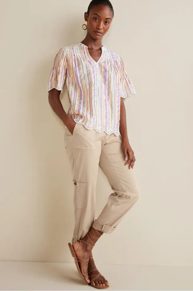 Women Ciel Metallic Stripe Eyelet Top Multi Metallic Stripe Soft Surroundings Tops Women Ciel Metallic Stripe Eyelet Top Multi Metallic Stripe Soft Surroundings Tops