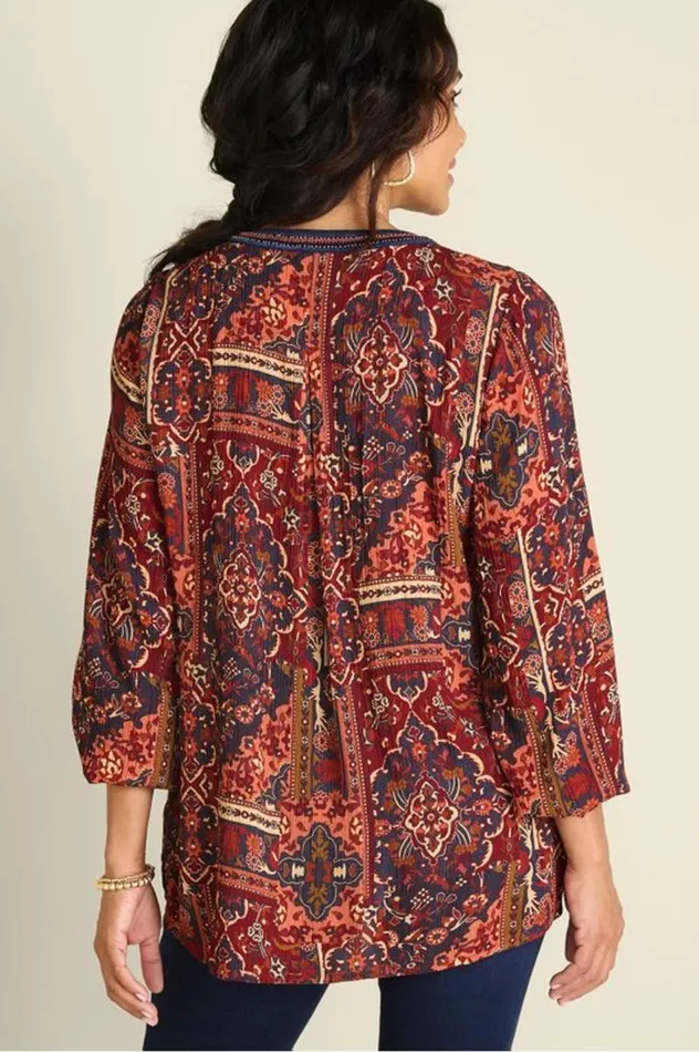 Women Cindra Embroidered Gauze Tunic Riviera Patchwork Burgund Soft Surroundings Tops Women Cindra Embroidered Gauze Tunic Riviera Patchwork Burgund Soft Surroundings Tops
