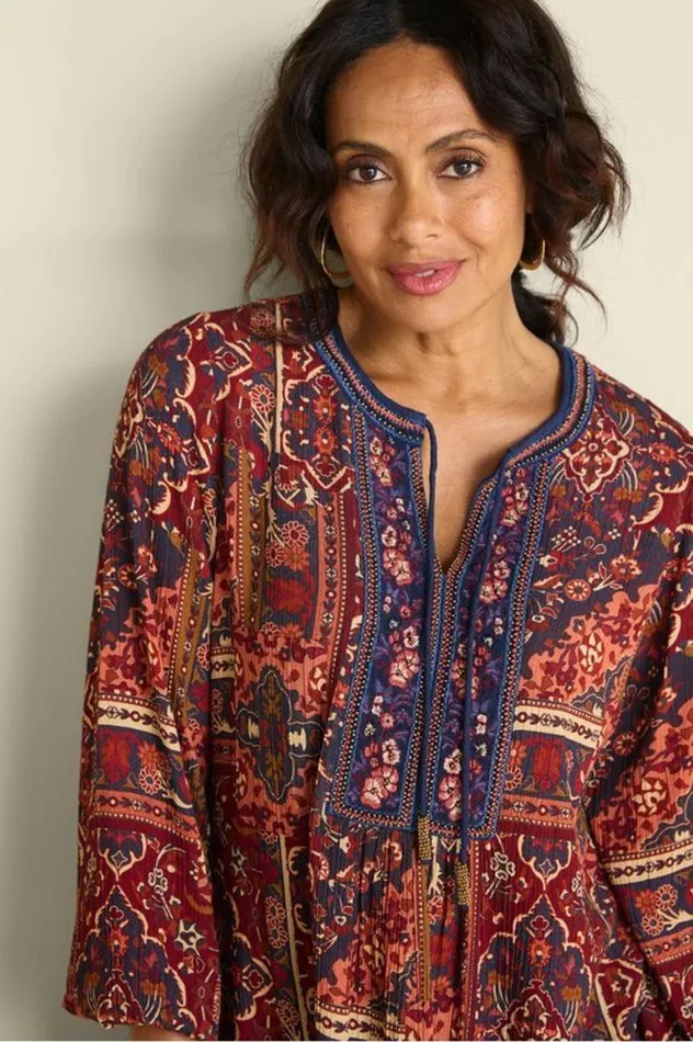 Women Cindra Embroidered Gauze Tunic Riviera Patchwork Burgund Soft Surroundings Tops Women Cindra Embroidered Gauze Tunic Riviera Patchwork Burgund Soft Surroundings Tops