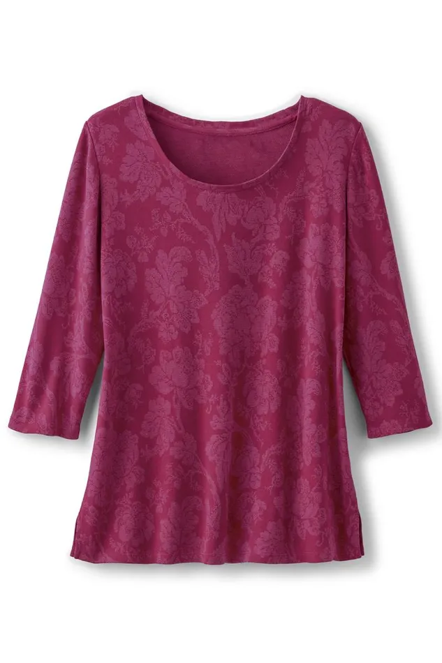Women Clarette Jacquard 34 Sleeve Tunic Silhouette Floral Soft Surroundings Tops Women Clarette Jacquard 34 Sleeve Tunic Silhouette Floral Soft Surroundings Tops