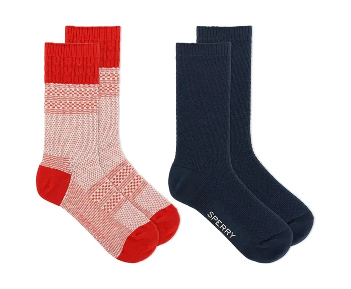 Women Comfort Boot Crew Red Assorted Sperry Socks and Liners