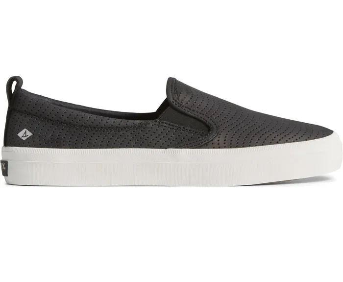 Women Crest Twin Gore Leather Wave Perforated Sneaker Black Sperry Sneakers